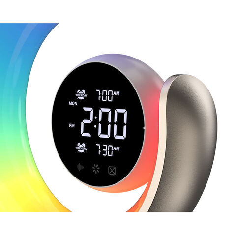 Neue RGB-Beleuchtung Ambient Beleuchtung Wecker Snooze LED Nachttischlampe Wireless Lautsprecher White Noise Machine G-Form Lautsprecher