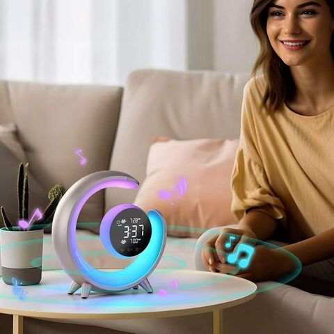 Neue RGB-Beleuchtung Ambient Beleuchtung Wecker Snooze LED Nachttischlampe Wireless Lautsprecher White Noise Machine G-Form Lautsprecher