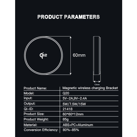 Support de Chargeur Sans Fil Magnétique Rapide QI2.0 Magsafe 15W pour iPhone et Téléphones Portables