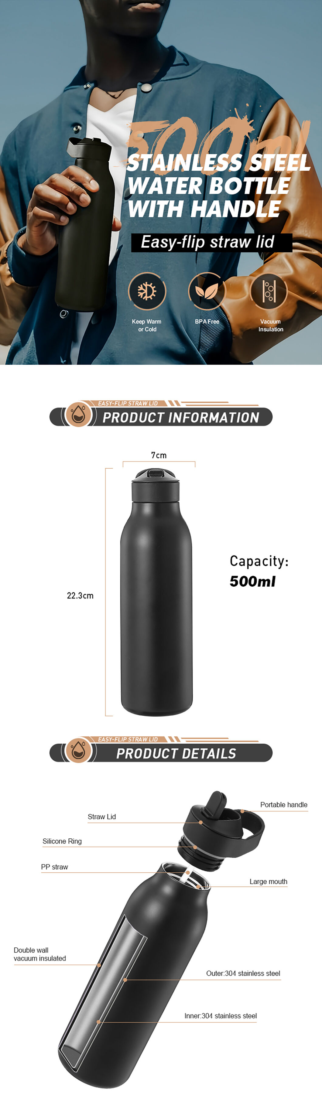 Odm Everich Stainless Steel Water Bottle With Double Wall Vacuum ...