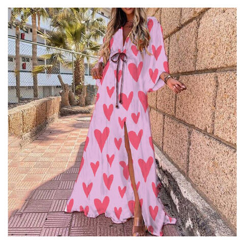 Pink Tunique Kaftan Women's Moroccan Pink Cotton Short Sleeve Tunic