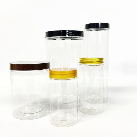 Venta al por mayor de botellas de plástico PET transparentes, reciclables, de calidad alimentaria, con tapas a prueba de fugas para frutos secos, cereales, galletas y snacks