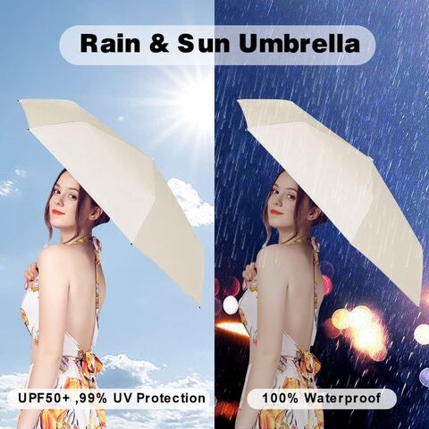 Mini Paraguas de Viaje para Bolso con Estuche, Pequeño Paraguas Compacto con Protección UV Solar, Paraguas Parasol Portátil Ligero