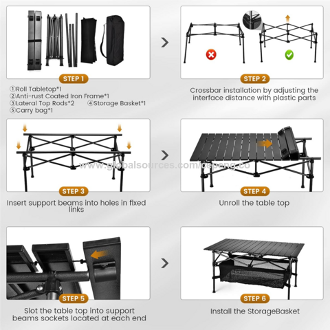 Mesa de camping de alta calidad al por mayor que se pliega ligera, mesa enrollable plegable de aluminio con bolsa de transporte fácil