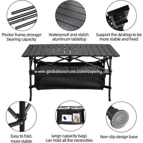 Mesa de camping de alta calidad al por mayor que se pliega ligera, mesa enrollable plegable de aluminio con bolsa de transporte fácil