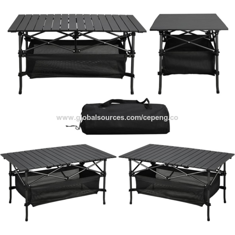 Mesa de camping de alta calidad al por mayor que se pliega ligera, mesa enrollable plegable de aluminio con bolsa de transporte fácil