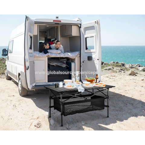 Mesa de camping de alta calidad al por mayor que se pliega ligera, mesa enrollable plegable de aluminio con bolsa de transporte fácil