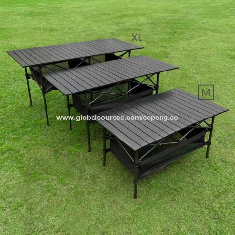 Mesa de camping de alta calidad al por mayor que se pliega ligera, mesa enrollable plegable de aluminio con bolsa de transporte fácil