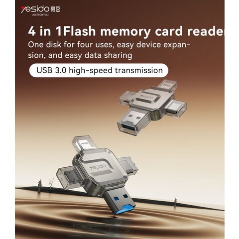 Lecteur de Carte Mémoire 4 en 1 Yesido USB 3.0 Haute Vitesse Mini Design pour Transfert de Données