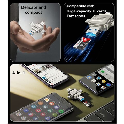 Lecteur de Carte Mémoire 4 en 1 Yesido USB 3.0 Haute Vitesse Mini Design pour Transfert de Données