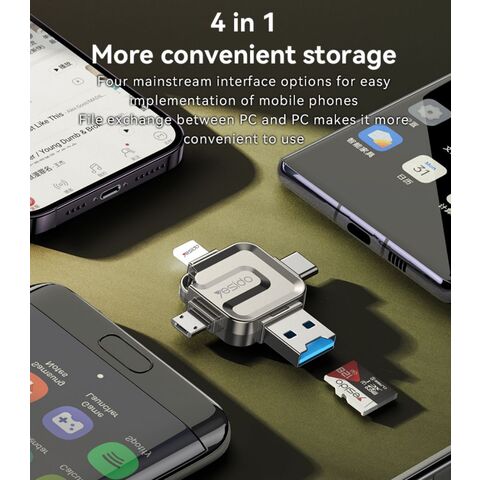 Lecteur de Carte Mémoire 4 en 1 Yesido USB 3.0 Haute Vitesse Mini Design pour Transfert de Données