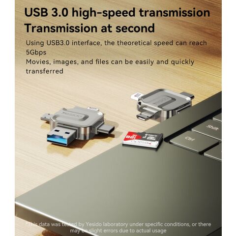 Lecteur de Carte Mémoire 4 en 1 Yesido USB 3.0 Haute Vitesse Mini Design pour Transfert de Données