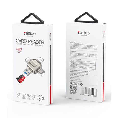 Lecteur de Carte Mémoire 4 en 1 Yesido USB 3.0 Haute Vitesse Mini Design pour Transfert de Données