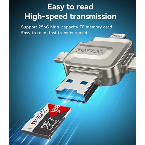Lecteur de Carte Mémoire 4 en 1 Yesido USB 3.0 Haute Vitesse Mini Design pour Transfert de Données
