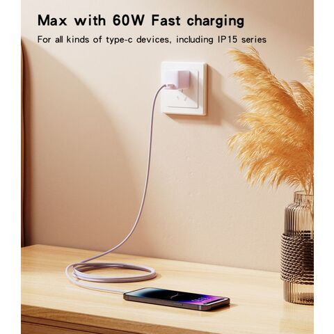 Cable de Datos Yesido de Tipo C a Tipo C, 1.2 Metros, 60W, Carga Rápida, Diseño Trenzado en Tela para IP