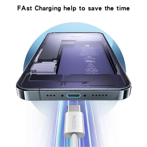 Cable de Datos Yesido de Tipo C a Tipo C, 1.2 Metros, 60W, Carga Rápida, Diseño Trenzado en Tela para IP