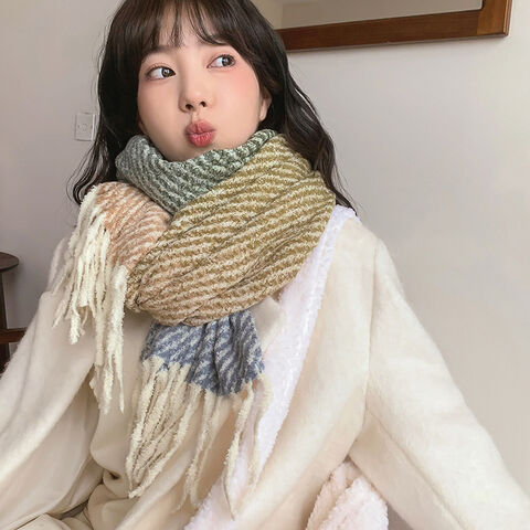 Écharpe d'hiver pour femme style coréen super douce en imitation cachemire, épaisse, chaude et confortable - Vente en gros d'écharpes de haute qualité