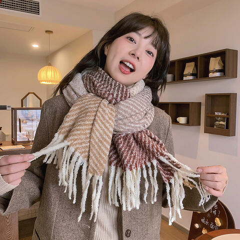 Écharpe d'hiver pour femme style coréen super douce en imitation cachemire, épaisse, chaude et confortable - Vente en gros d'écharpes de haute qualité