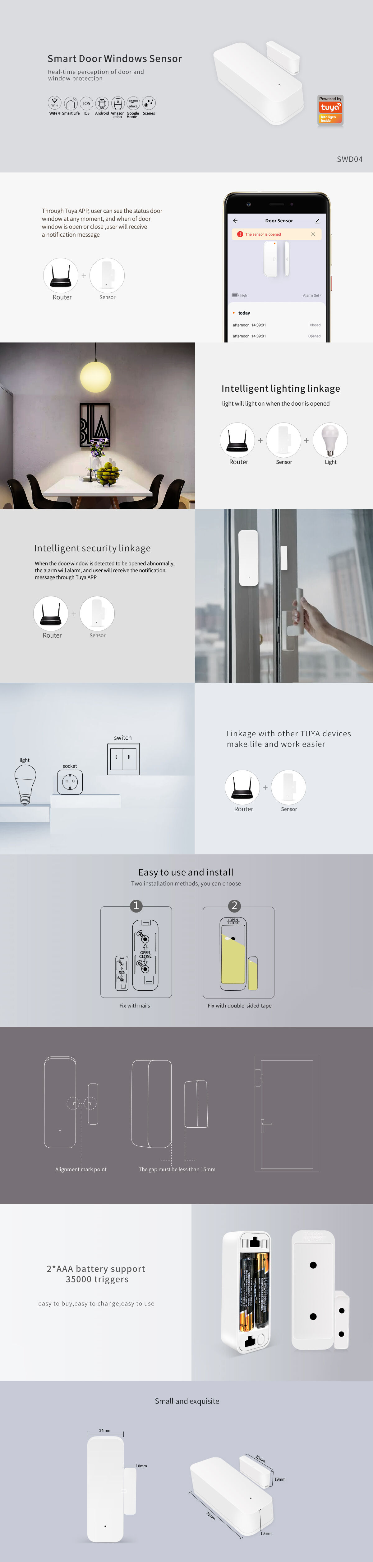 Easy-to-use Detect Door/ Window Status Sound Alarm Sensor For Room's ...