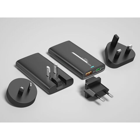شاحن هاتف محمول GaN 65 واط USB-A + Type-C شاحن سريع يدعم PD3.0/QC4+/PPS/AFC/SCP/FCP. المحولات: متوفرة بالاتحاد الأوروبي/المملكة المتحدة/أستراليا.