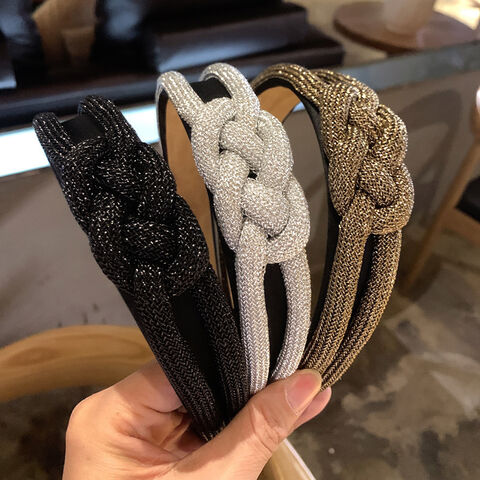 Accessoires Serre-tête doré pour femmes, large serre-tête avec personnalité, tissage de cheveux à nœud papillon, tissu décoratif