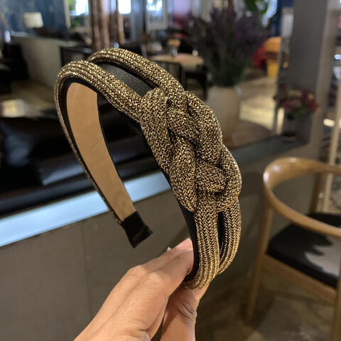 Accessoires Serre-tête doré pour femmes, large serre-tête avec personnalité, tissage de cheveux à nœud papillon, tissu décoratif