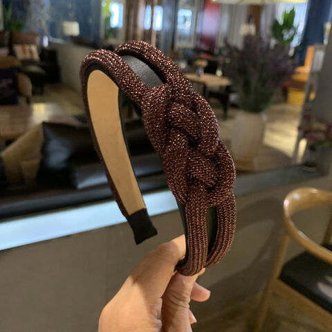 Accessoires Serre-tête doré pour femmes, large serre-tête avec personnalité, tissage de cheveux à nœud papillon, tissu décoratif