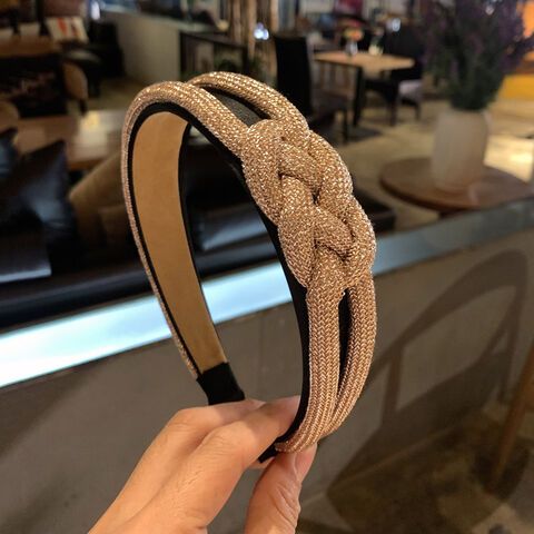 Accessoires Serre-tête doré pour femmes, large serre-tête avec personnalité, tissage de cheveux à nœud papillon, tissu décoratif