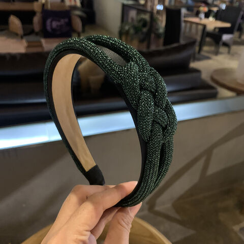 Accessoires Serre-tête doré pour femmes, large serre-tête avec personnalité, tissage de cheveux à nœud papillon, tissu décoratif