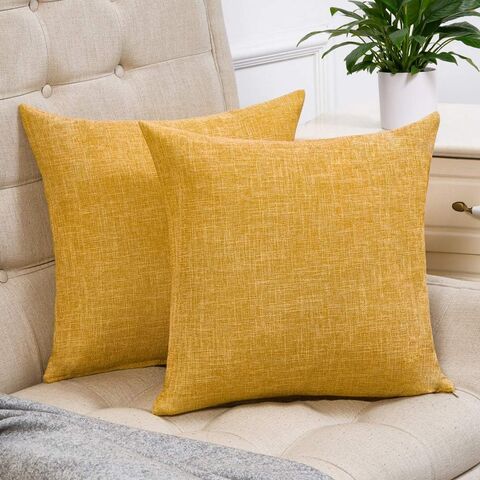 Conjunto Anickal de 2 Capas de Almofada Amarelo Mostarda 45x45 cm, Capas de Almofada Quadradas Decorativas Rústicas de Linho para Sofá