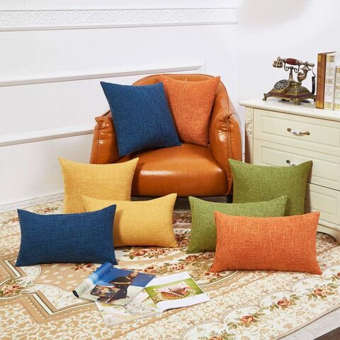 Conjunto Anickal de 2 Capas de Almofada Amarelo Mostarda 45x45 cm, Capas de Almofada Quadradas Decorativas Rústicas de Linho para Sofá
