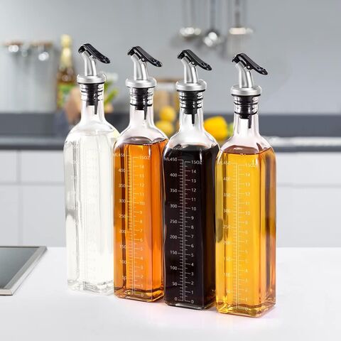 Olivenöl-Spender, Essig- und Olivenölflaschen-Spender 500 ml/17 oz, Ölflaschen für die Küche mit 1 Ausgießer, 2 Etiketten
