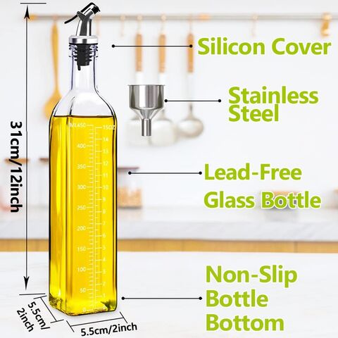 Olivenöl-Spender, Essig- und Olivenölflaschen-Spender 500 ml/17 oz, Ölflaschen für die Küche mit 1 Ausgießer, 2 Etiketten