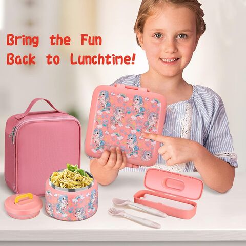 Lunchbox für Kinder mit 240ml Suppenthermoskanne, Auslaufsichere Lunchbehälter mit 5 Fächern, Thermos-Speisegefäß und Lunchtasche, Lebensmittelbehälter