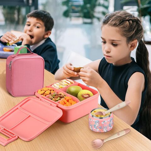 Lunchbox für Kinder mit 240ml Suppenthermoskanne, Auslaufsichere Lunchbehälter mit 5 Fächern, Thermos-Speisegefäß und Lunchtasche, Lebensmittelbehälter