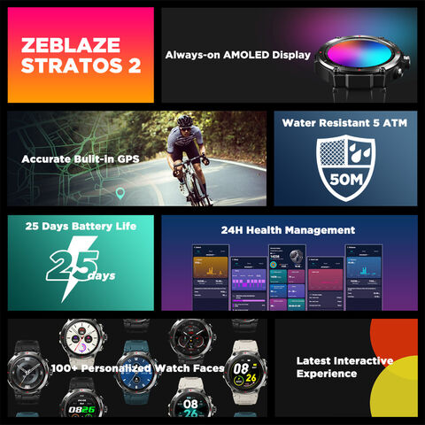 Zeblaze Stratos 2 Reloj Inteligente GPS con Pantalla AMOLED, Monitor de Salud 24h y Batería de Larga Duración para Hombre - Smartwatch Deportivo