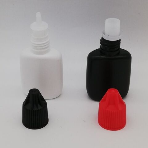 Botella de pegamento para pestañas de 10 g, botella de plástico de 15 ml para injerto de pegamento negro, blanco y negro con tapón interior, botella de moldeo por soplado