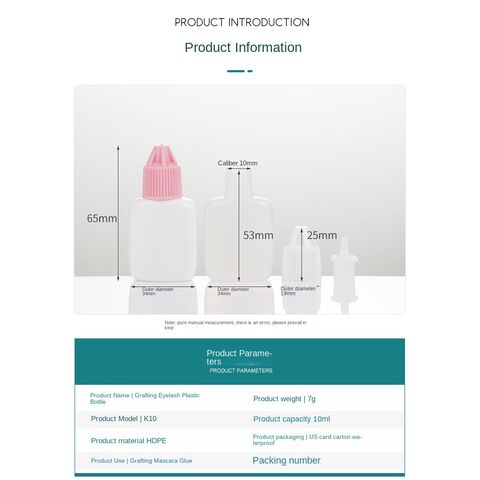 Botella de pegamento para pestañas de 10 g, botella de plástico de 15 ml para injerto de pegamento negro, blanco y negro con tapón interior, botella de moldeo por soplado