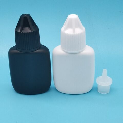 Botella de pegamento para pestañas de 10 g, botella de plástico de 15 ml para injerto de pegamento negro, blanco y negro con tapón interior, botella de moldeo por soplado