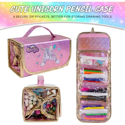 Duftmarker-Set mit Fruchtaroma, Einhorn-Federmäppchen, Farbstifte, Drehstifte, Perfektes Einhorn-Kunstzubehör für Mädchen