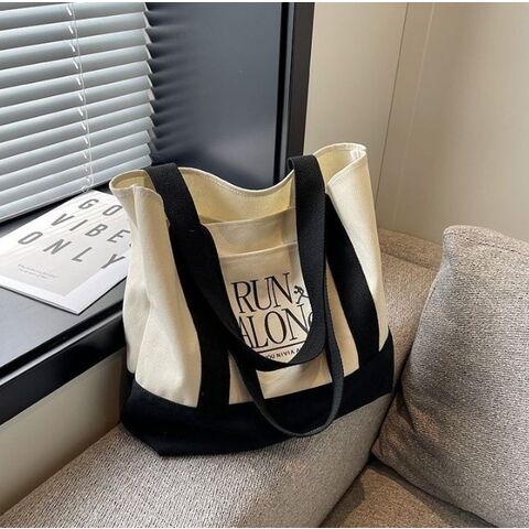 Grand sac fourre-tout en toile avec logo personnalisé, poignée renforcée épaisse et réutilisable, sac de courses avec poignée solide pour cadeaux et DIY