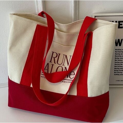 Grand sac fourre-tout en toile avec logo personnalisé, poignée renforcée épaisse et réutilisable, sac de courses avec poignée solide pour cadeaux et DIY