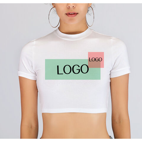 T-shirts de mode pour femmes en gros avec logo personnalisé, T-shirts sexy d'été unis et moulants pour femmes