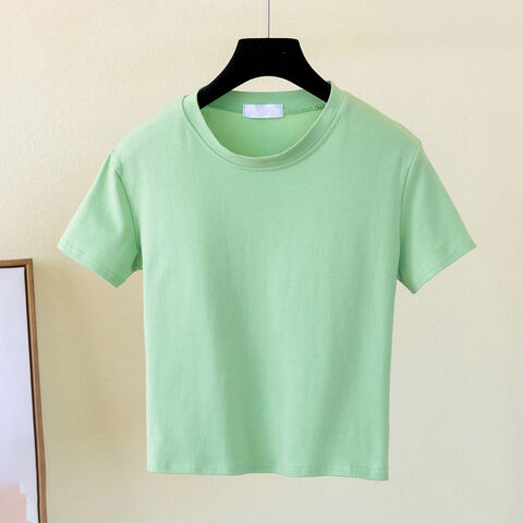 T-shirts de mode pour femmes en gros avec logo personnalisé, T-shirts sexy d'été unis et moulants pour femmes