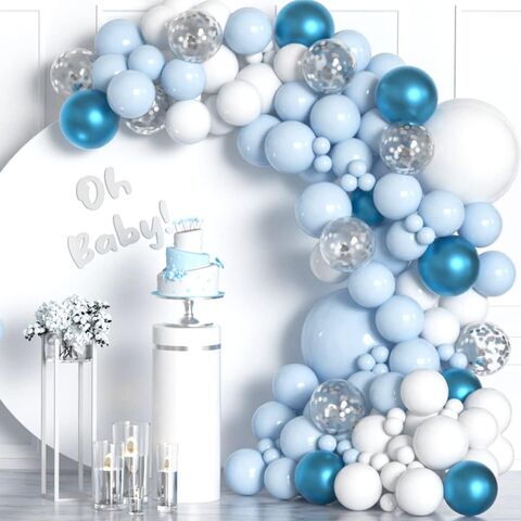Blauer Ballonbogen Kit, 135 Stück Metallic Blaue Weiße Ballons für Baby Shower Junge Geburtstag Baby Hai Ozean Meer Party Junggesellinnenabschied