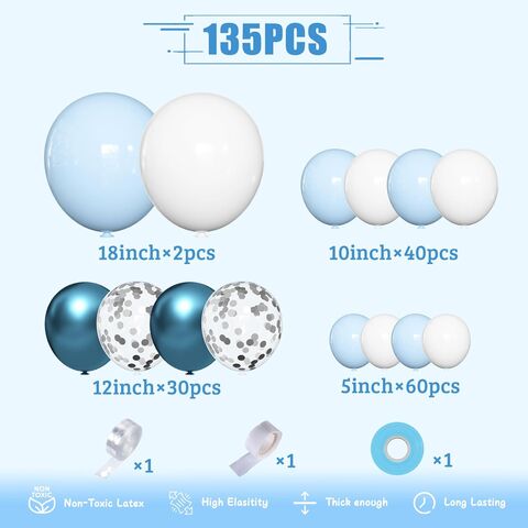 Blauer Ballonbogen Kit, 135 Stück Metallic Blaue Weiße Ballons für Baby Shower Junge Geburtstag Baby Hai Ozean Meer Party Junggesellinnenabschied