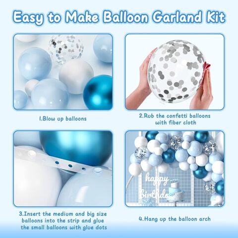 Blauer Ballonbogen Kit, 135 Stück Metallic Blaue Weiße Ballons für Baby Shower Junge Geburtstag Baby Hai Ozean Meer Party Junggesellinnenabschied