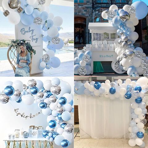 Blauer Ballonbogen Kit, 135 Stück Metallic Blaue Weiße Ballons für Baby Shower Junge Geburtstag Baby Hai Ozean Meer Party Junggesellinnenabschied