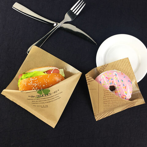 Saco de Papel Personalizado Impresso com Abertura Dupla para Sanduíches, Donuts, Hambúrgueres, em Forma de L ou Triângulo, À Prova de Óleo - Atacado