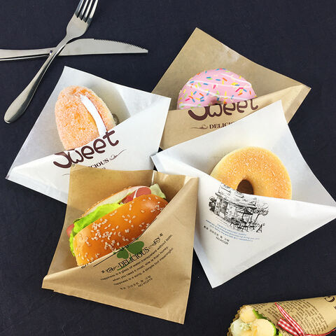 Saco de Papel Personalizado Impresso com Abertura Dupla para Sanduíches, Donuts, Hambúrgueres, em Forma de L ou Triângulo, À Prova de Óleo - Atacado